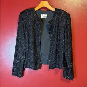 Vintage 80s Silk Beaded Jacket Black Size Large